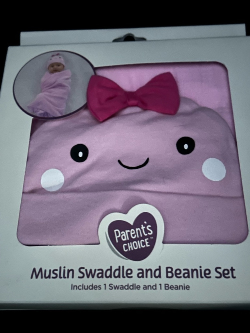 Muslin Swaddle & Beanie Set -Pink- Parents Choice -100%Cotton -40inx40in- New